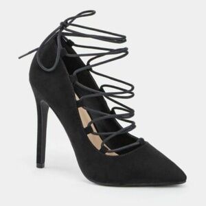 Just Fab Orana Black Lace Up Pumps